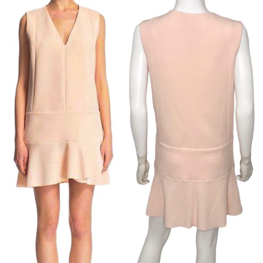 See By Chloe V-Neck Crepe Sleeveless Crop Waist Shift Mini Dress in Rose Whisper